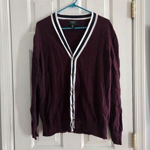 Forever 21 Large Cotton Maroon Cardigan with White Accents
